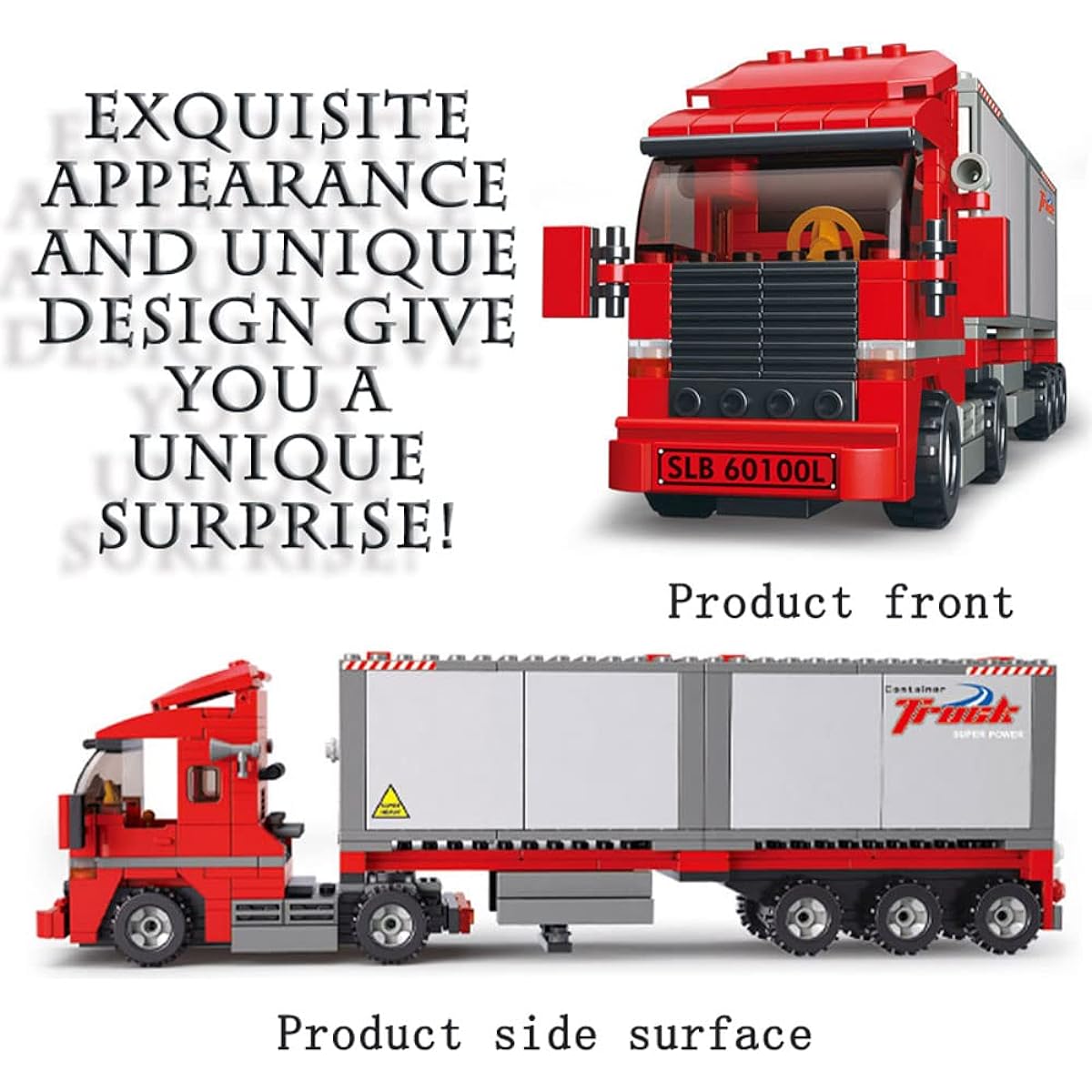 ENHANA Building Blocks Trailer Transport Vehicle - Red Heavy Duty Work Truck Toy Building Set Classic Long Hauler Tractor Trailer for Ages 6+ Kids Teens Adults 345 Pieces
