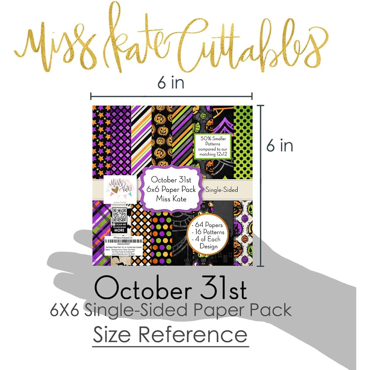 Miss Kate Cuttables 6x6 Pattern Paper Pack - October 31 - Premium Specialty Paper for Halloween Scrapbooking, Single Sided, 6"x6" Collection of 64 Sheets - 50% Smaller Patterns -