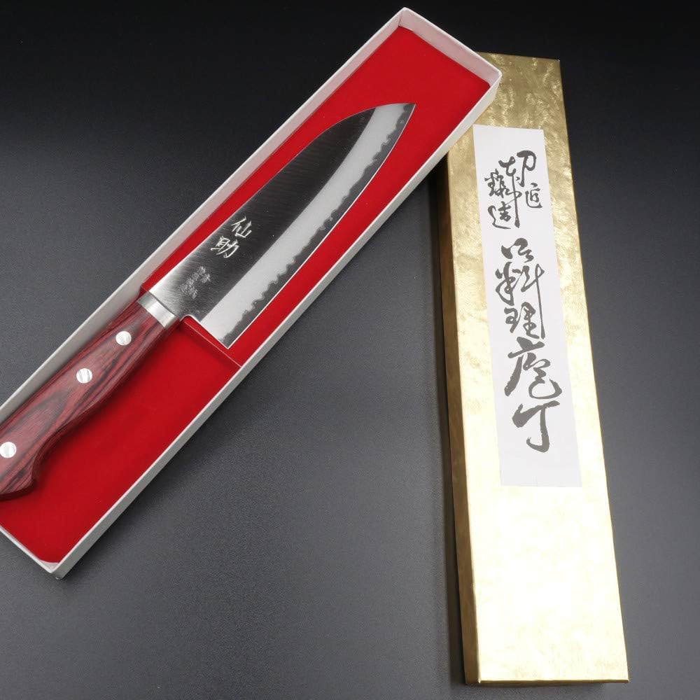 Sensuke Knife, Santoku Knife, Echizen Uchihamono, All-Purpose Knife, Blue Clad, 165mm, Wine Pattern, Made in Japan, For Home Use (Santoku 165mm) 10035