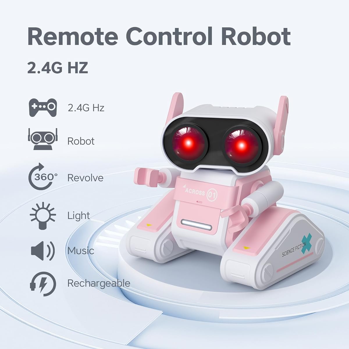 DoDoMagxanadu Robot Toys, Remote Control Robot Toys for Kids RC Robot with LED Eyes and Music, Gift for Boys and Girls Ages 3+ (Pink)