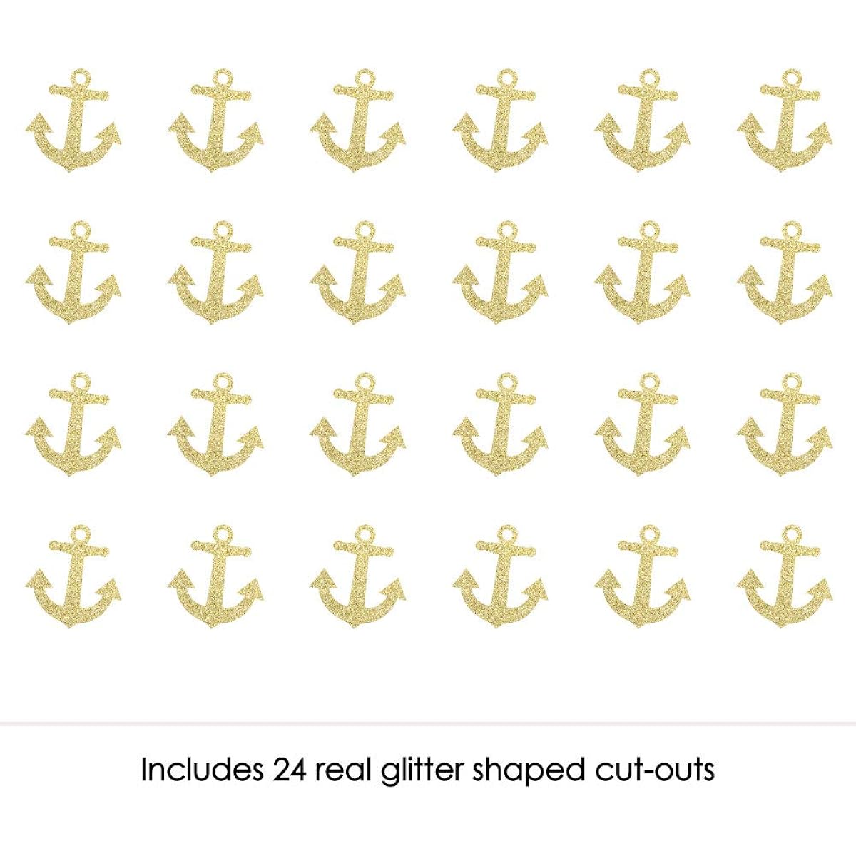 Gold Glitter Anchors - No Mess Real Gold Glitter Cutouts - Nautical Party Confetti - Set of 24