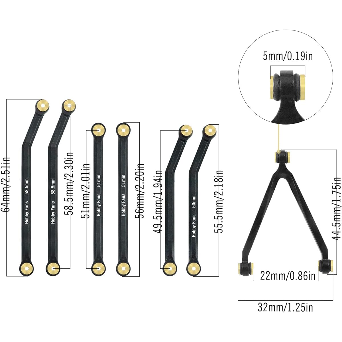 Hobby Fans High Clearance Chassis Link Set Aluminum Alloy RC Rod Linkage Kit for SCX24 Bronco JLU AXI00002 C10 AXI00001 Axial 1/24 RC Crawler Car