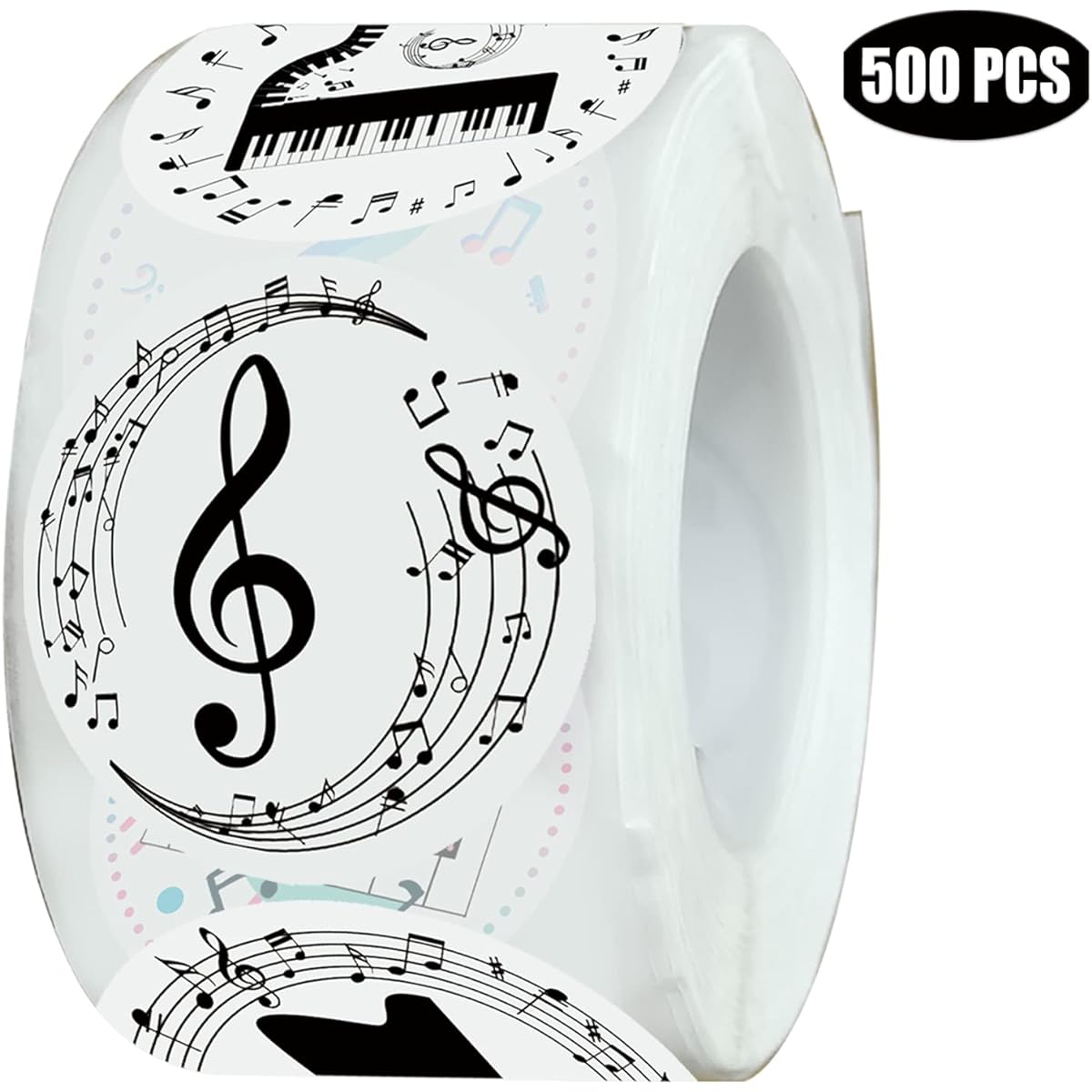 ATSMOICY 500 Pieces Piano Note Stickers Paper Round Decorations Music Theme Party Supplies for Baby Shower Birthday Celebration Educational Reusable Variety Pack