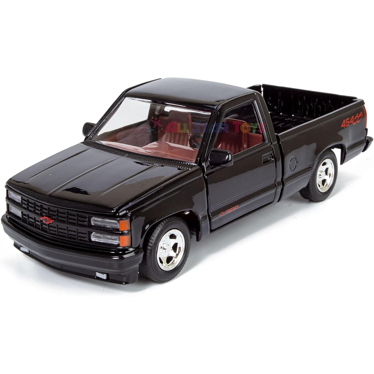 All Star Toys 1992 Chevrolet 454SS Pickup Truck 1/24 Scale Diecast Model Car Black with Red Interior Motormax 73203 Limited Edition