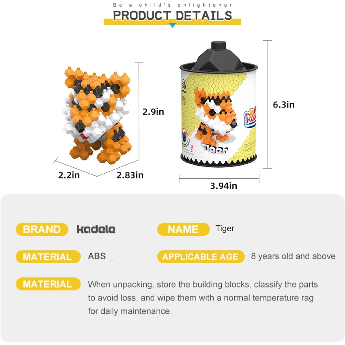 KADELE Building Toy Set 087003 Zodiac Toys for Ages 8 and Up 95 Pieces Safe Materials Chinese Zodiac Tiger 2022