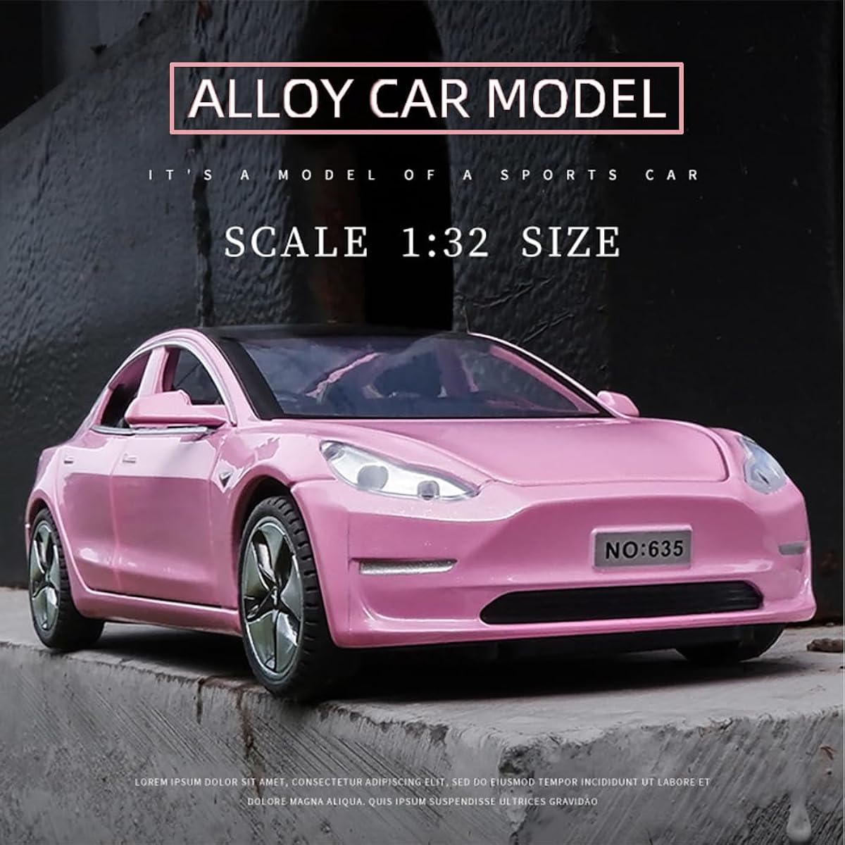 Addcean 1:32 Scale Toy Car Metal Diecast Model Car Light/Sound Pull Back Car Toys for Boys Girls Ages 3+ Kids Birthday Gift Model Toy Car for Model 3 (1:32 Model 3-Pink)