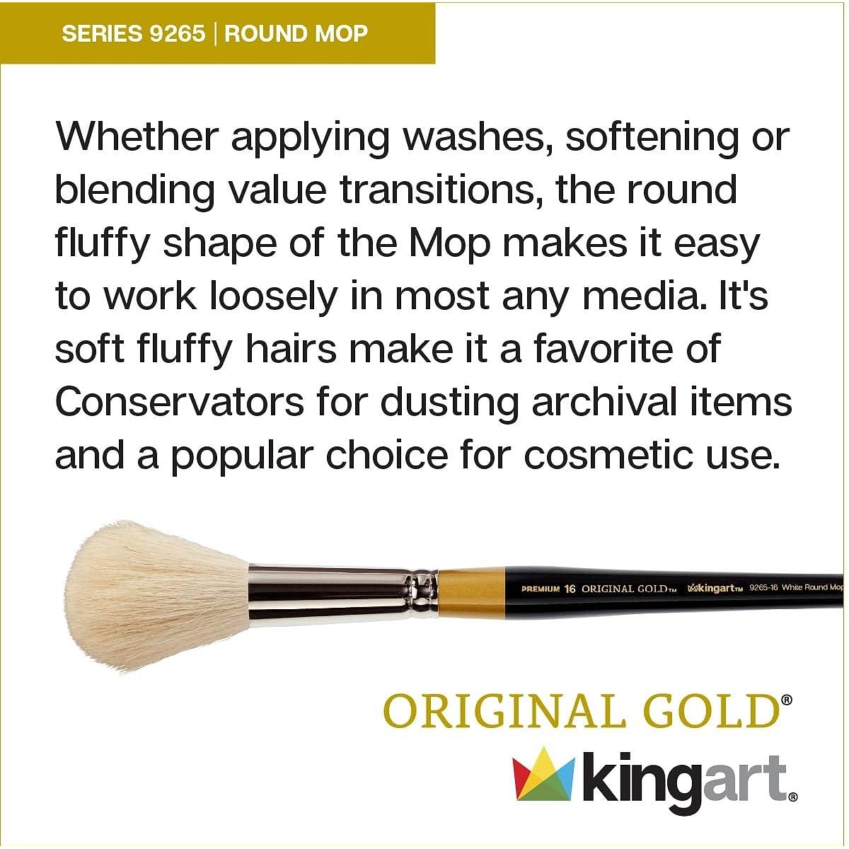 KINGART Original Gold Specialty 9265 Series Round Mop Artist Brush Super Soft Natural (12)