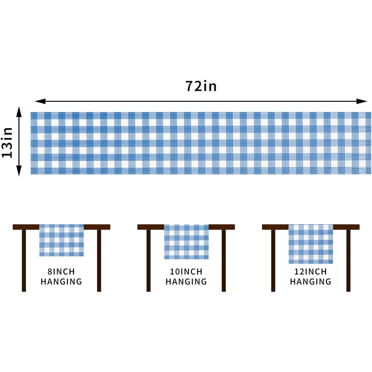 Linen Watercolor Blue White Buffalo Check Plaid Table Runner Gingham Tablecloth Farm Spring Summer Easter Home Kitchen Table Decoration - 13 x 72 Inches (Blue and White)