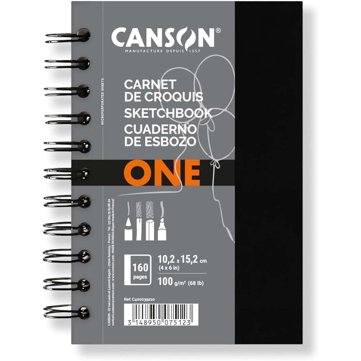 Canson ArtBook ONE - 21.6x27.9cm spiral bound sketchbook with 80 sheets of 100gsm drawing paper