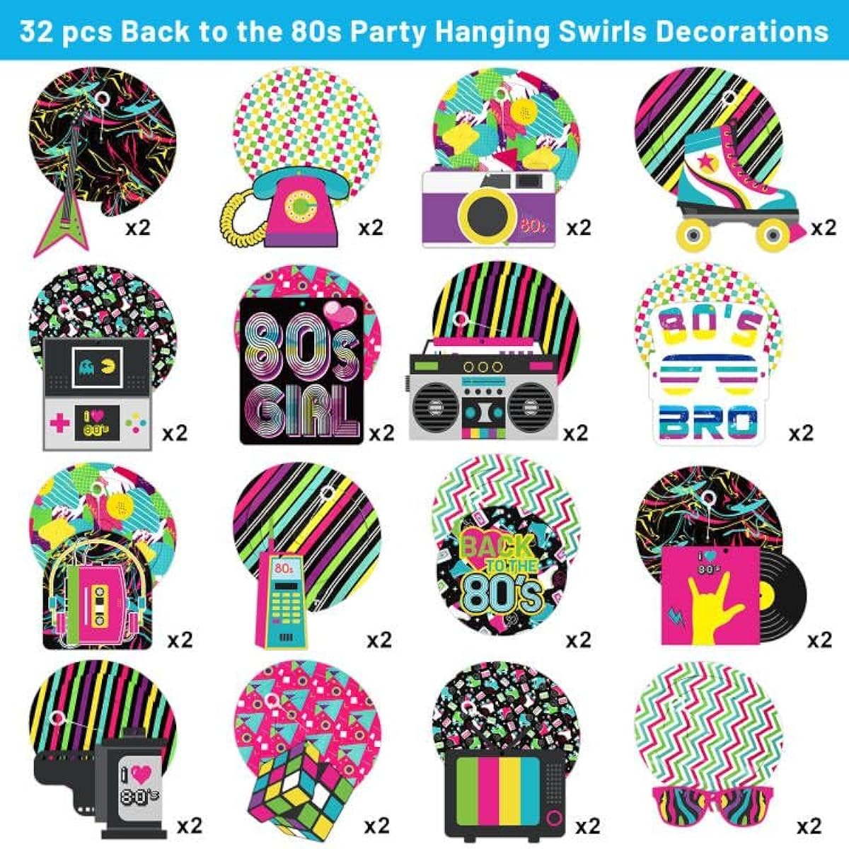 Back to the 80s Party Decorations Hanging Swirl 80s Retro Ceiling Streamers 1980s Neon Throwback Birthday Party Supplies for the 80s