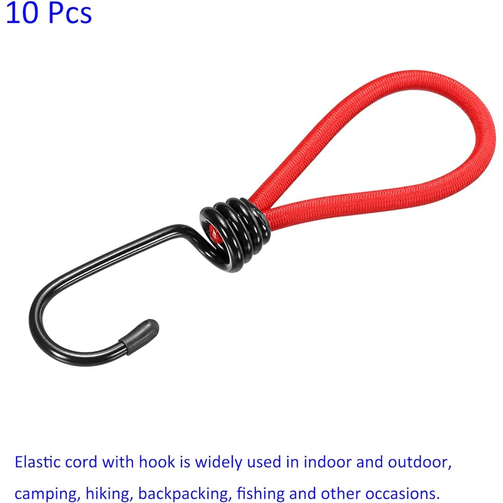 M METERXITY 10pcs Elastic Strap Tarp Rubber Strap Rope Fixed Tent Accessories for Outdoor Camping Hiking 150mm Length Red