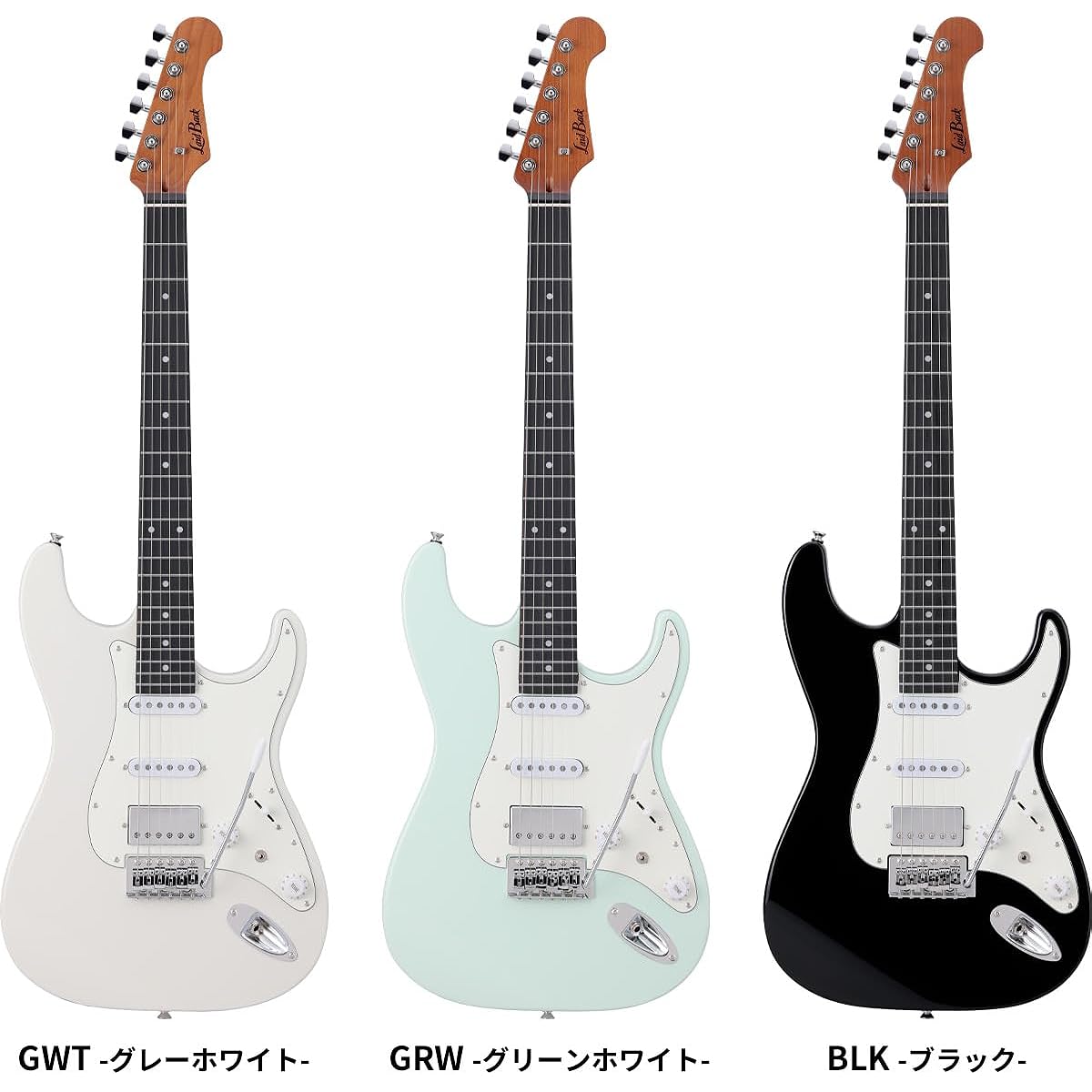 LaidBack LSE-3H Electric Guitar Stratocaster Type Roasted Maple Neck Coil Tap (Mini Amp Beginner Set, GRW-Green White-)