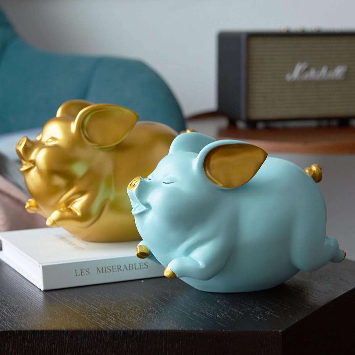 HomeBerry 21cm L Polyresin Piggy Bank Piggy Bank Piggy Bank Piggy Bank Pig Figurine Nursery Decoration Gift Blue