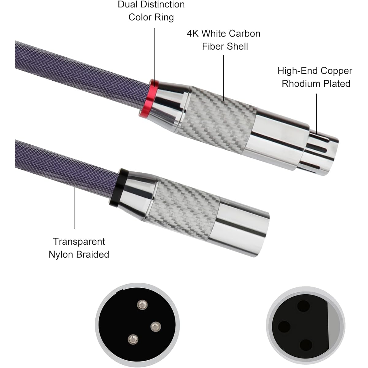 Preffair Audiophile 4N OFC Pure Copper HiFi Mic Cable 6FT 1 Pair Fully Balanced 3-Pin XLR Patch Cable Carbon Fiber Rhodium Plated 18AWG Audio Interconnect Mic Cord (2.0M / 6.6FT)