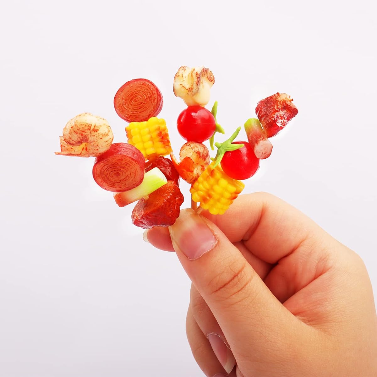1:6 Scale Miniature BBQ Food 5pcs Realistic Plastic Mini Roast Meat Scallop Tomato Shrimp Food Model Artificial Doll BBQ Set Mini House Kitchen Cabinet Ornament Decoration