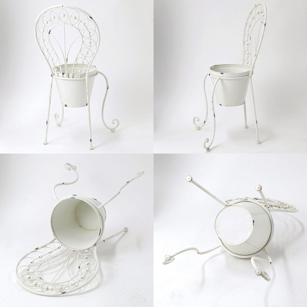 SPICE OF LIFE Pot Cover Chateau Iron Chair Pot Stand White Width 39cm Depth 32cm Height 72cm ACDT5040