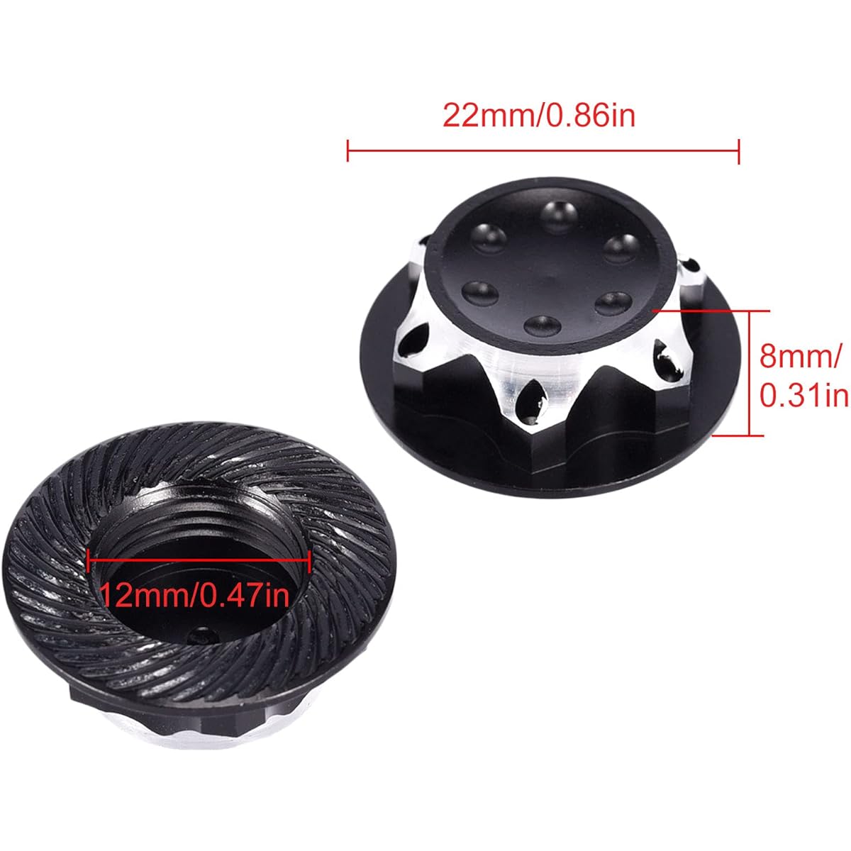 kingsea RC Car 1/8 Scale 17mm Hex Wheel Nuts Anti-Slip Dust Lock Nut Adapter for RC Off-Road Truck Redcat X-Maxx Summit E-Revo LOSI Team-C Wheel and Tire Accessories Black 4pcs