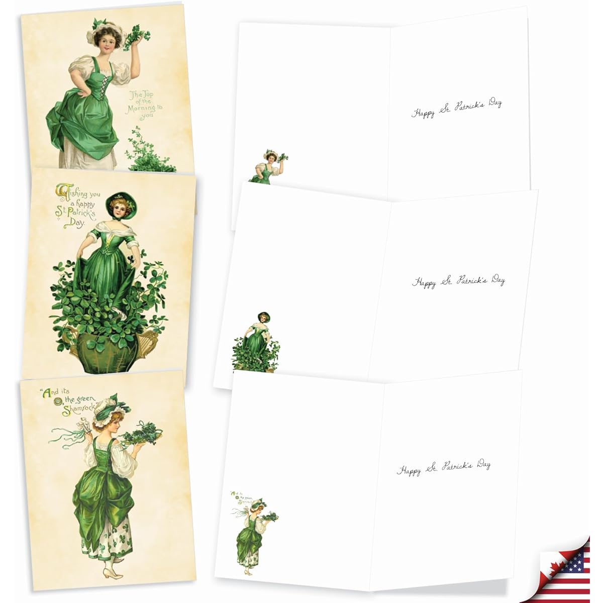 The Best Card Company Set of 20 St. Patrick's Day Note Cards Bulk Box Set 4 x 5.12 Inch with Envelopes (10 Designs, 2 of Each) Irish Vintage AM10416SPG-B2x10
