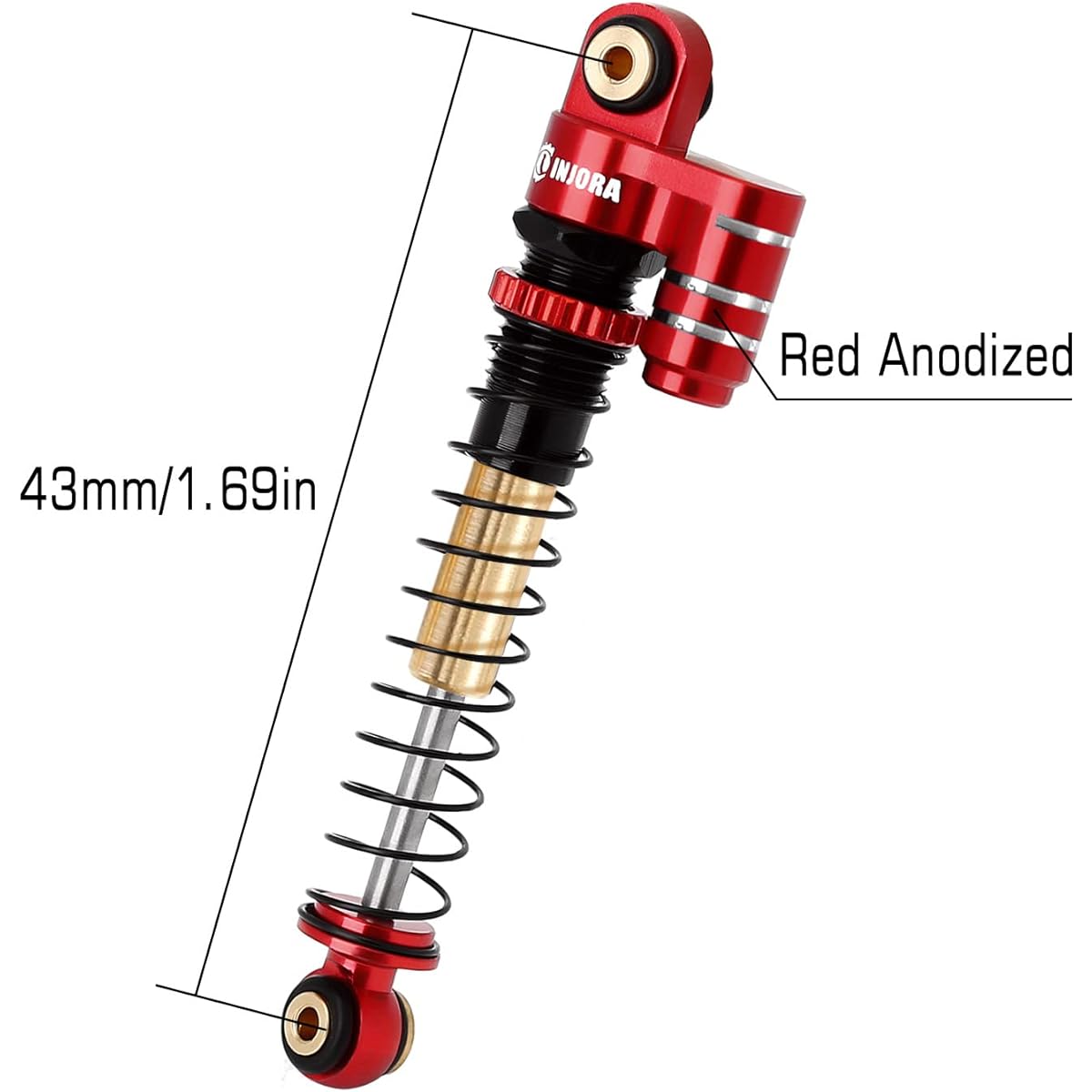 INJORA 43mm Shock Aluminum Thread Teleabsorber Damper Upgrade Parts Accessories for Axial SCX24 Gladiator Deadbolt C10 (Red)