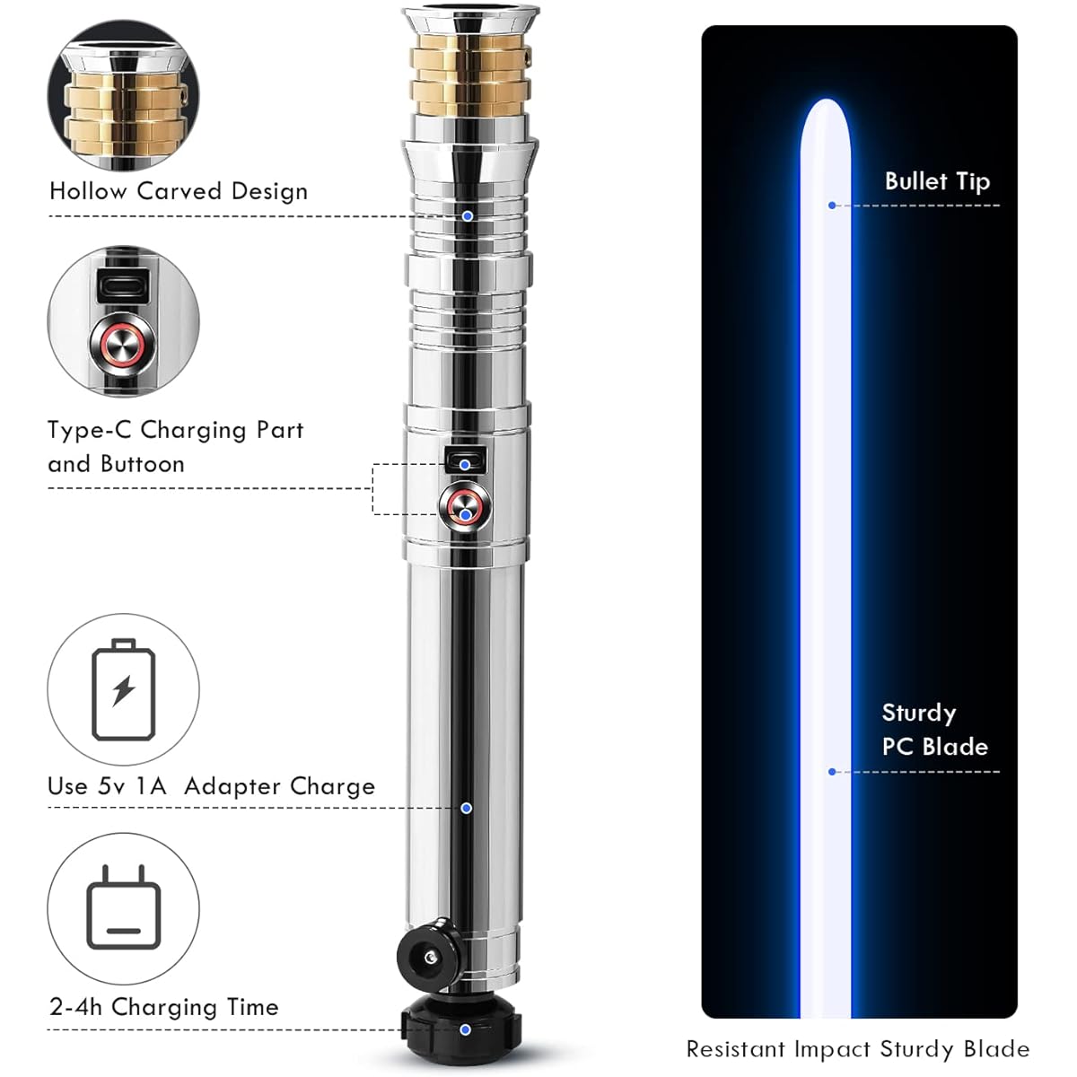 CVCBSER Smooth Swing Lightsaber Motion Control with 12 SoundFonts and 16 RGB Infinite Color Change Premium Metal Pattern Lightsaber Gift for Adults