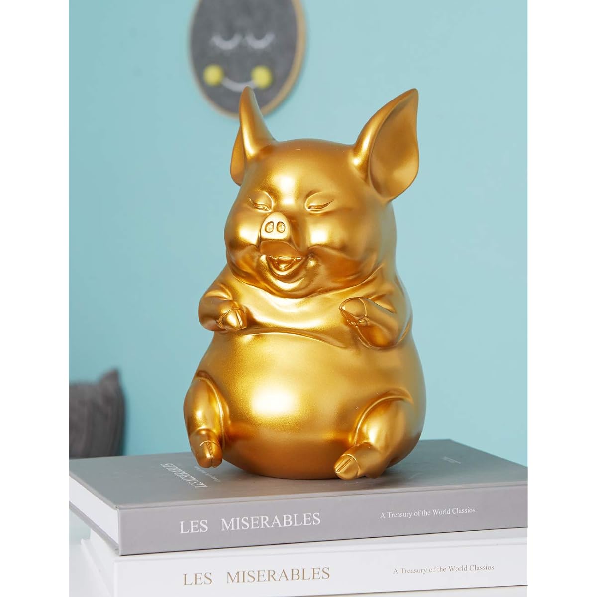 HomeBerry 21cm H Polyresin Piggy Bank Money Box Savings Box Money Box Piggy Figurine Kids Room Decor Gift Gold