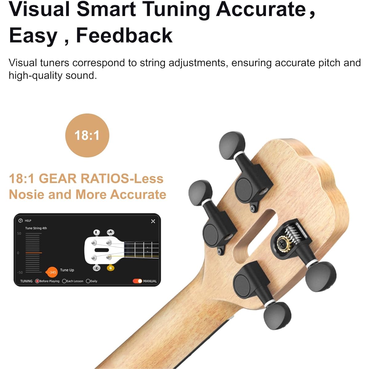 Populele Concert Ukulele for Beginners 23 Inch Smart Ukulele with Intelligent Visual Interactive Exercise Guidance Online Lessons 72LED Auto-Tuning Professional Ukulele