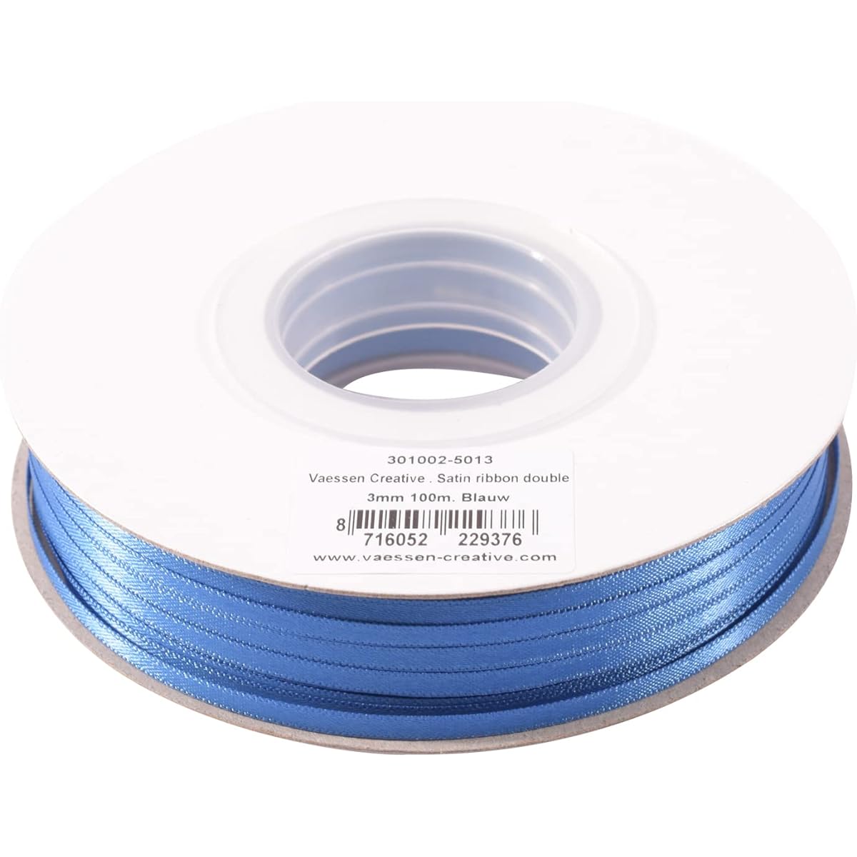Vaessen Creative satin ribbon, blue, 3 mm x 100 m double satin ribbon, bow ribbon, decorative ribbon, gift ribbon, fabric ribbon for weddings, christenings and birthday gifts