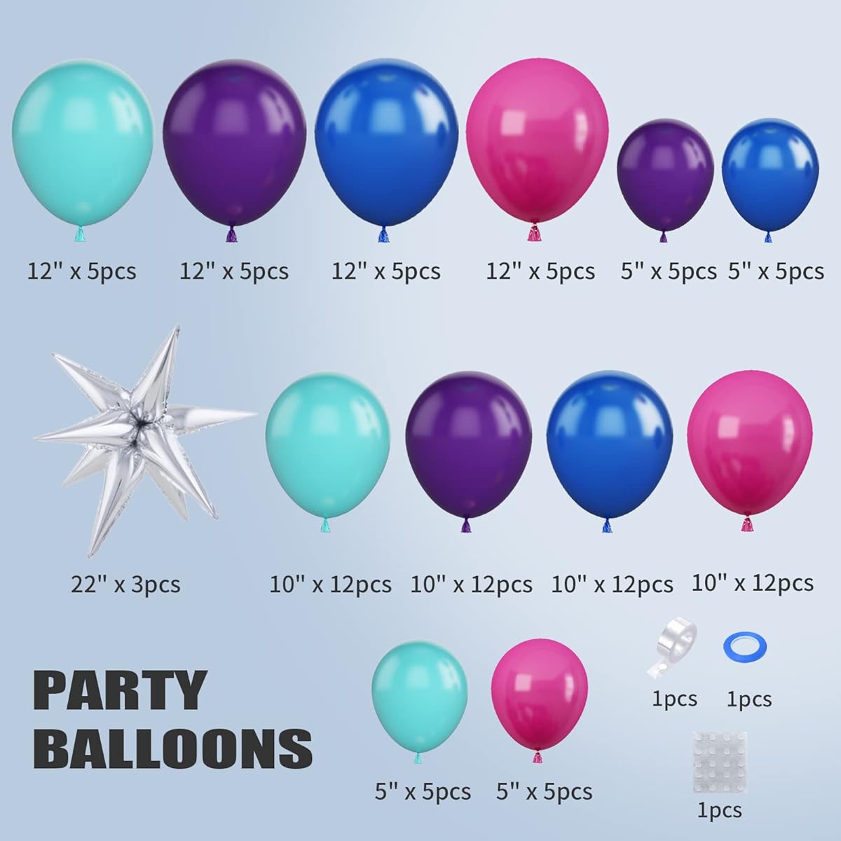 Blue Purple Balloon Garland, 93pcs Blue Purple Balloon Arch Kit with Blue and Dark Purple Balloons, Rose Red Balloons, Pink Purple Balloon Garland Kit for Unisex Birthday Carbine Party Supplies