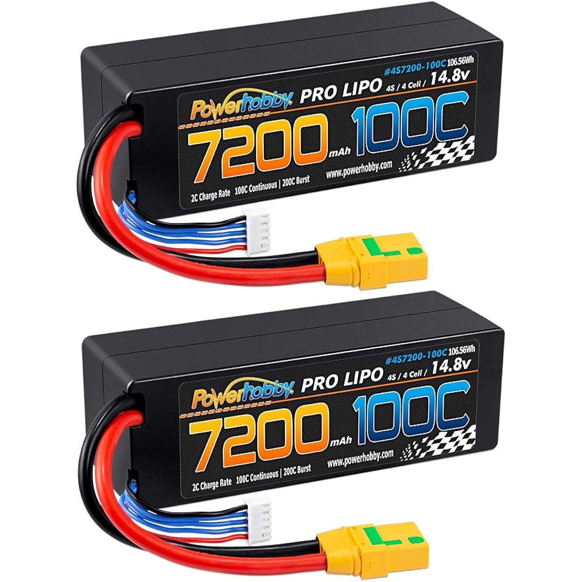 Powerhobby 4s 14.8v 7200mah 100C-200C Lipo Battery with XT90 Hard Case (2 Pack) 4 Cells Fits: Arrma Kraton Tyhpon Senton Tailon Outcast FAZON