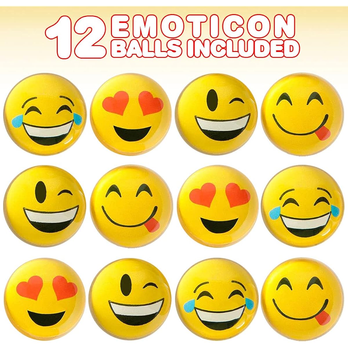 ArtCreativity Emoji Bouncy Balls for Kids - Set of 12 Bouncy Balls with Assorted Emoji Designs - Super Bouncy Emoji Birthday Party Favors, Pinata, Goodie Bag Fillers