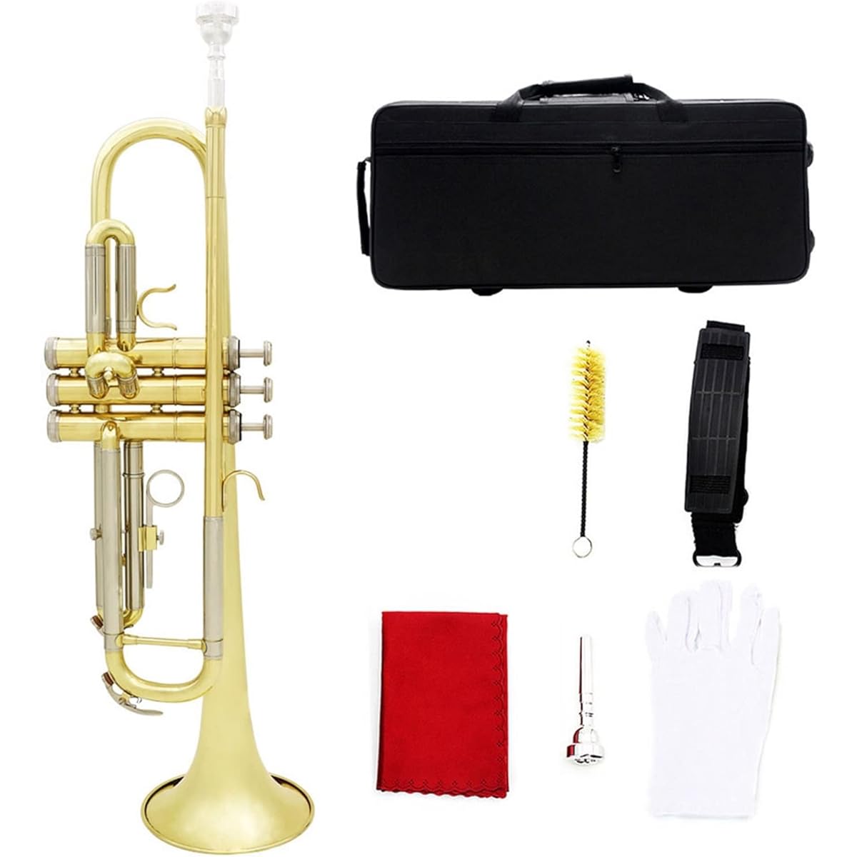 Trumpet Trumpet BbB Flat Gold Plated Cupronickel Body Brass Instrument with Mouthpiece Glove Strap Case Trumpet Instrument