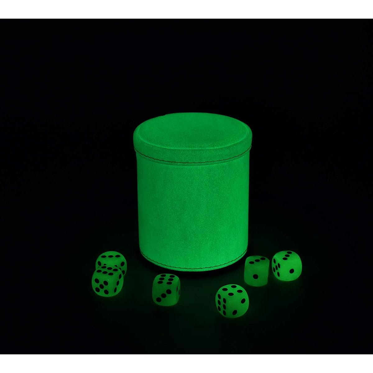 Glow in the Dark Dice Cup with Felt Lined PU Leather Shaker, Luminous Dice, Quiet for Yahtzee/Farkle/Liars Dice/Board Games, 2 Pack