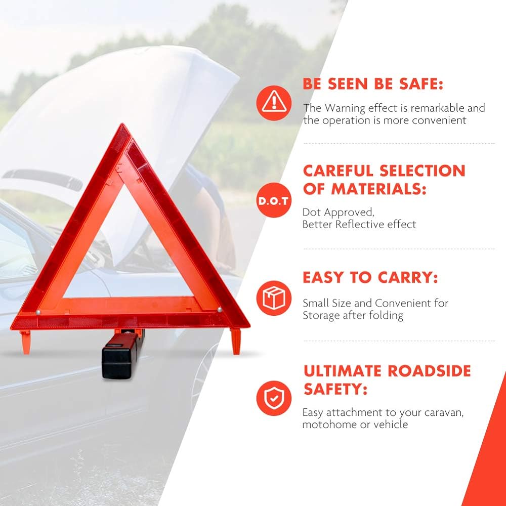 MYSBIKER Warning Triangle Emergency Warning Triangle Reflector Safety Triangle Kit (DOT)