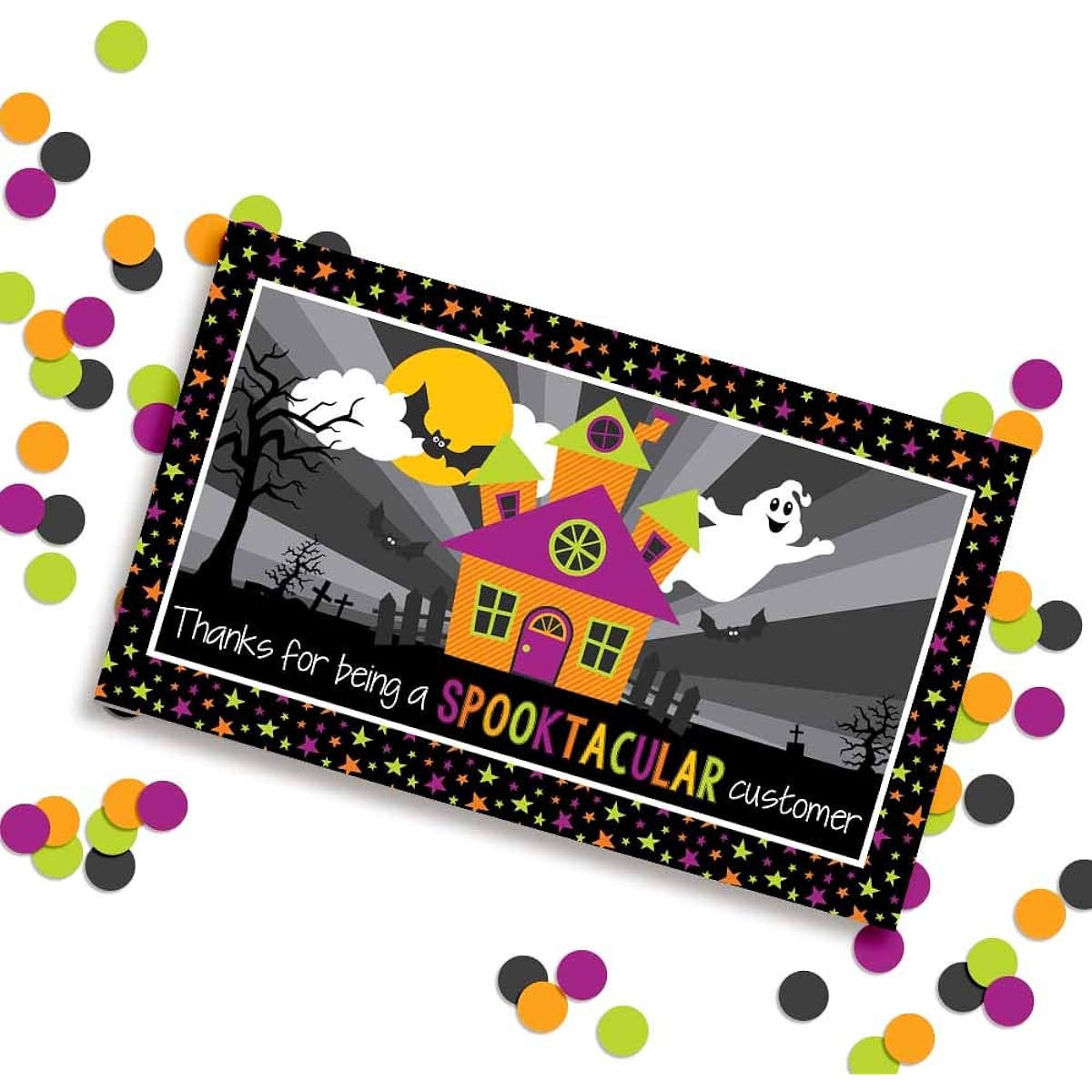 AmandaCreation Spooky Haunted House Creepy Halloween Theme Customer Appreciation Package Inserts 2" x 3.5" Single Sided Insert Cards, 100 Count