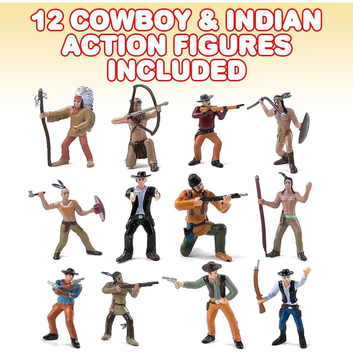 ArtCreativity Cowboy & Indian Action Figures - Set of 12 - Realistically Detailed, Freestanding, Party Decorations for Kids