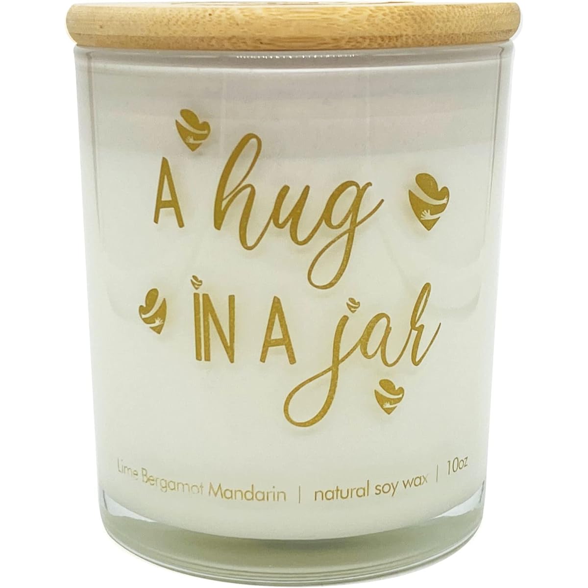 Hug in a Jar Natural Soy Wax Candle in Gift Box, Gift for Best Friend, Mom, Father, Sister, Grandmother, Good Birthday or Early Gift, Lime, Bergamot, Mandarin Scent (White)