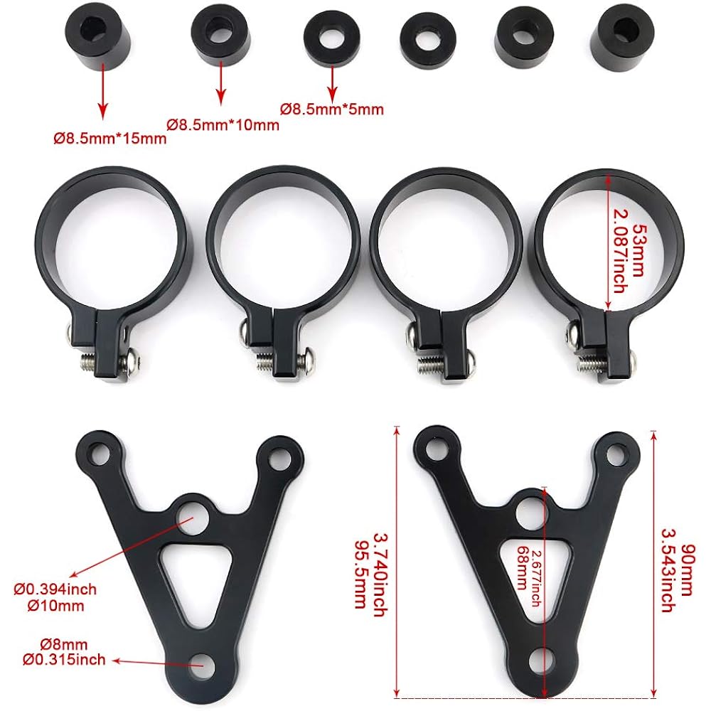 Xitomer 53mm CNC Mount Headlight Bracket for Front Fork Tube for 7" or 5.75" Round Headlight (53mm) 1 Pair