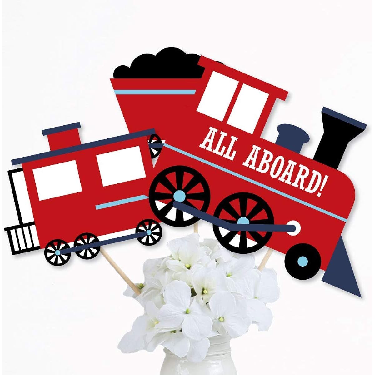Railroad Party Crossing - Steam Train Birthday Party Baby Shower Centerpiece Sticks - Table Toppers - Set of 15