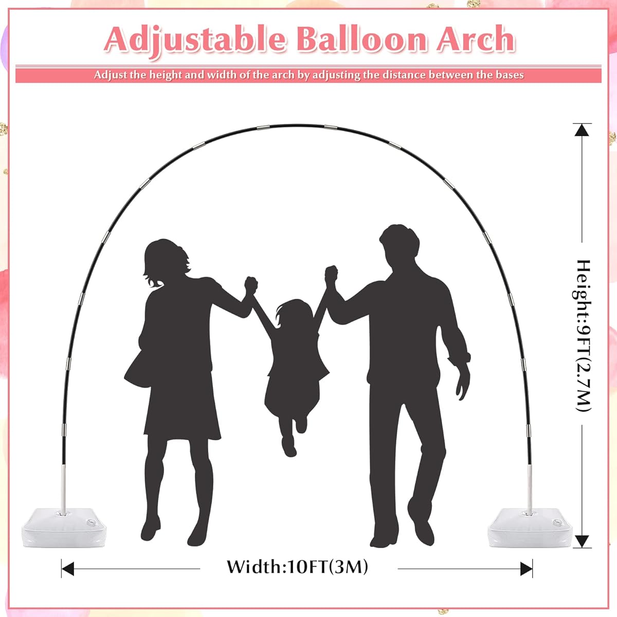 HeyMate Balloon Arch Kit, 9ft Tall & 10ft Wide Adjustable Balloon Arch Stand with 2 Water Bases for Baby Shower, Wedding, Graduation, Birthday, Christmas Party Decorations