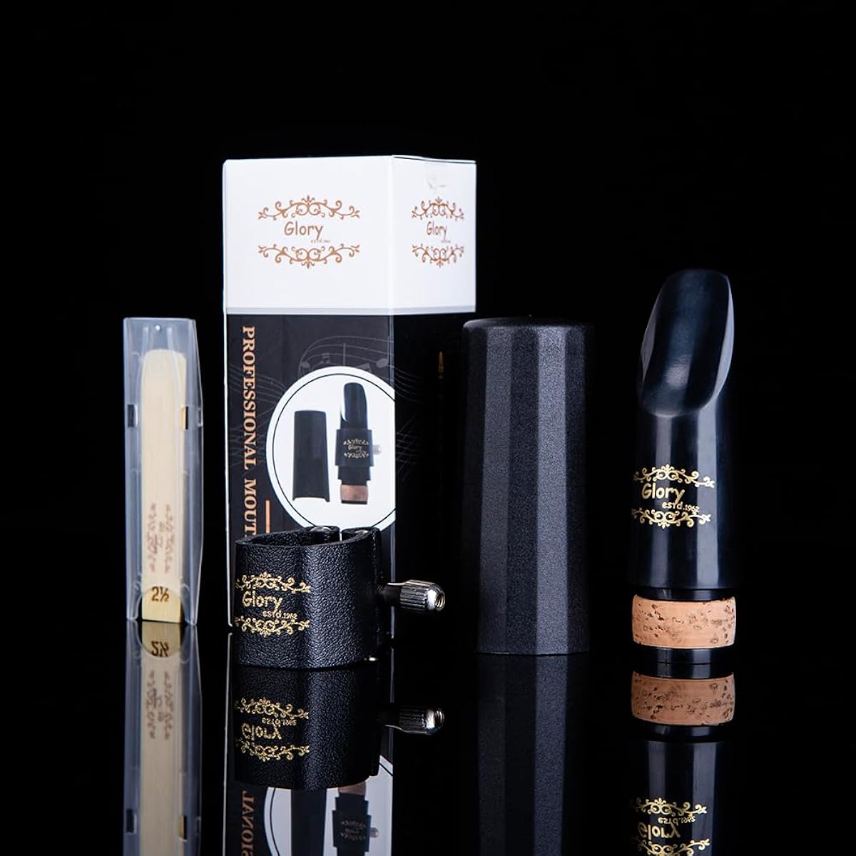 Glory Clarinet Mouthpiece Set Clarinet Mouthpiece Kit Includes Clarinet Mouthpiece, Ligature Fastener, Compact, Durable Synthetic Leather, 1 Clarinet Reed, Plastic Cap