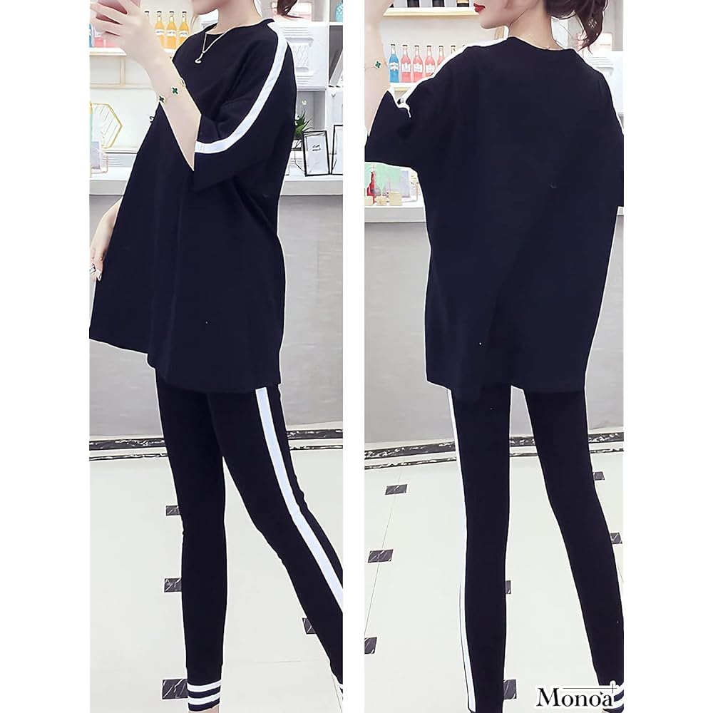 Monoa Jersey Top and Bottom Set, Short Sleeve T-Shirt, Fitness Pants, Setup, Sportswear, Women's Fashion