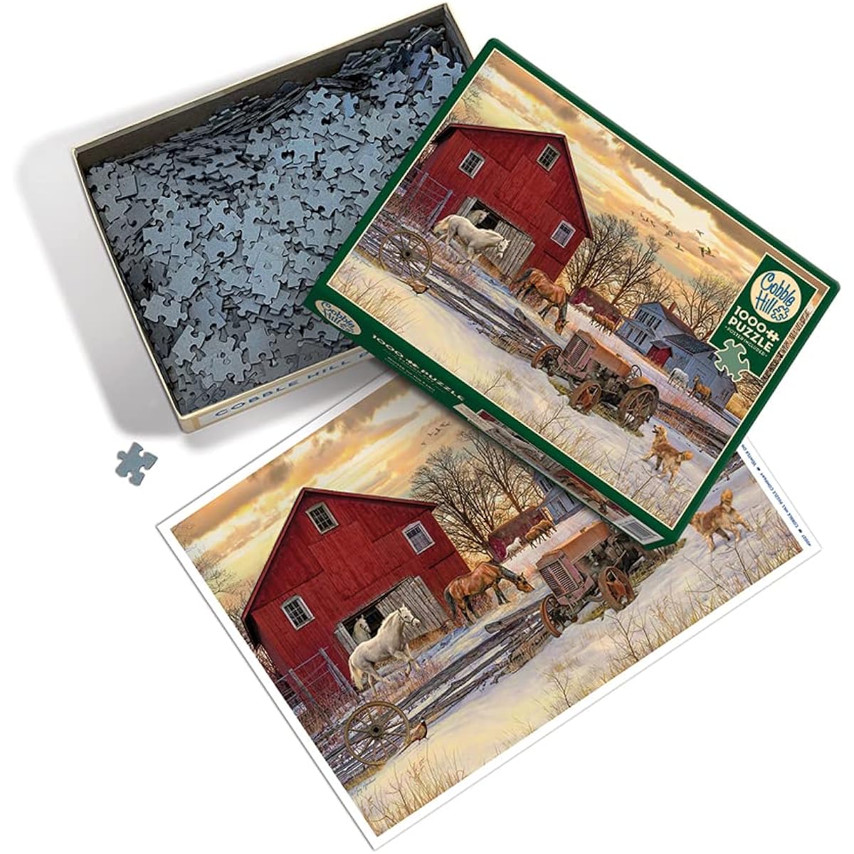 Cobble Hill 1000 Piece Puzzle - Winter on the Farm - Includes Sample Poster