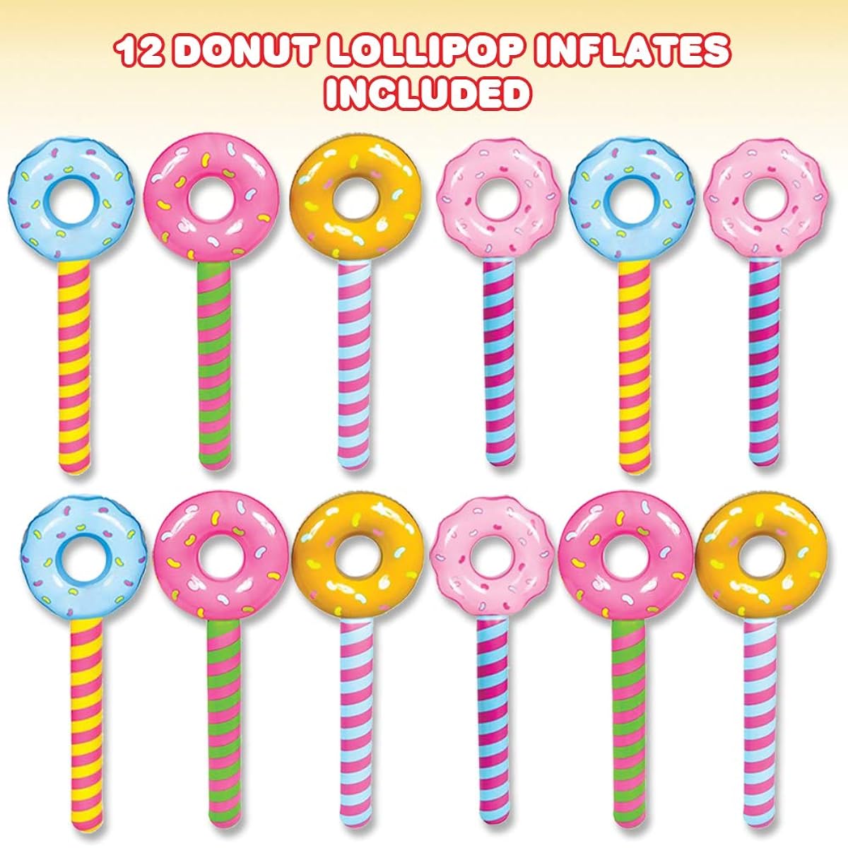 ArtCreativity Donut Lollipops, Inflatable Donut Lollipops, Set of 12, 4 Designs, Theme Party, Swimming Pool Party Essentials, Birthday Party Props, 32.5 Inch