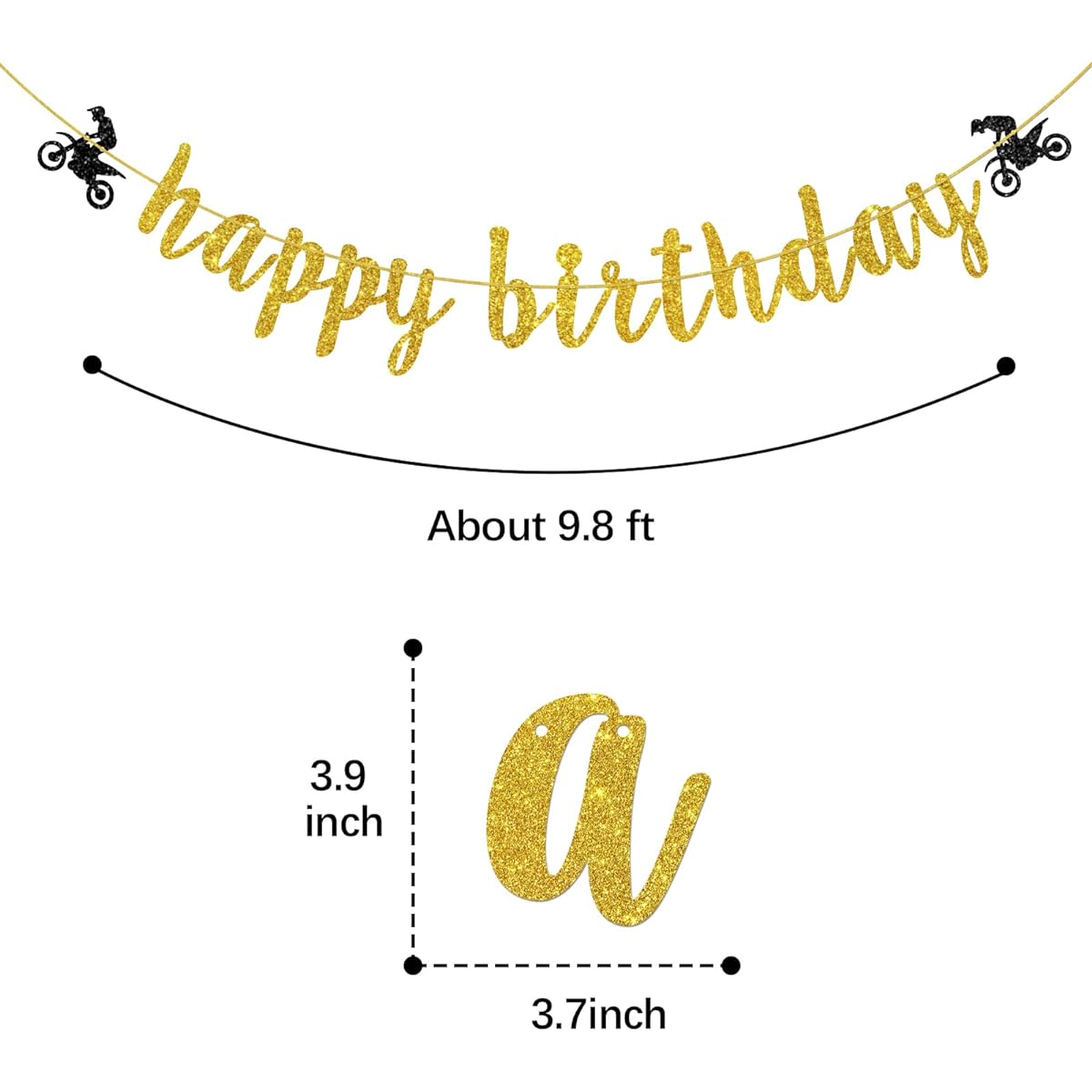 Helewilk Gold Glitter Motorcycle Happy Birthday Banner, Motorcycle Sports Theme Garland for Boys Men's Birthday Party Decorations Motorcycle Party Banner