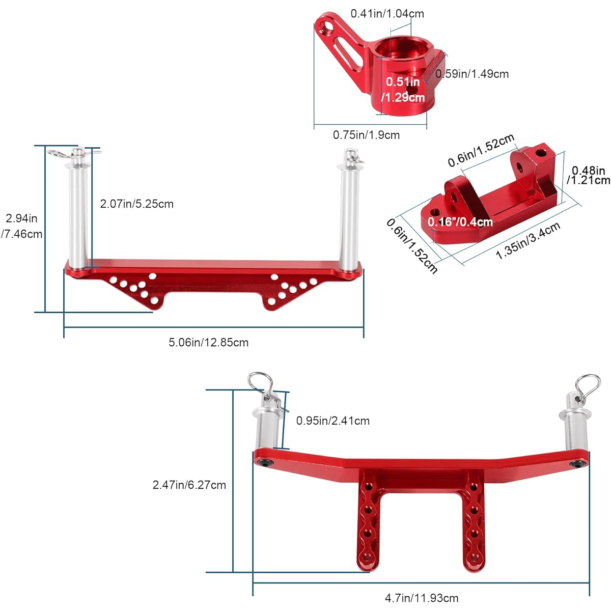 WEISHUJI RC Aluminum Alloy Steering Block Kit and Body Mount for 1/10 Traxxas 2WD Slash Rustler Stampede (Red)