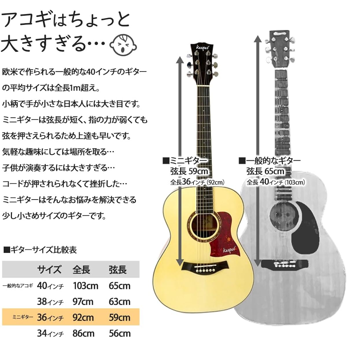 Kaspal Mini Guitar Acoustic Guitar Mahogany Compact Acoustic Guitar Case Strings Beginners Children's Women's Mahogany GT360M