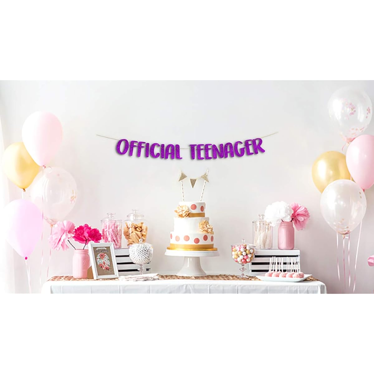 Teenager Official Purple Glitter Banner - 13th Birthday Party Decorations Gifts and Supplies