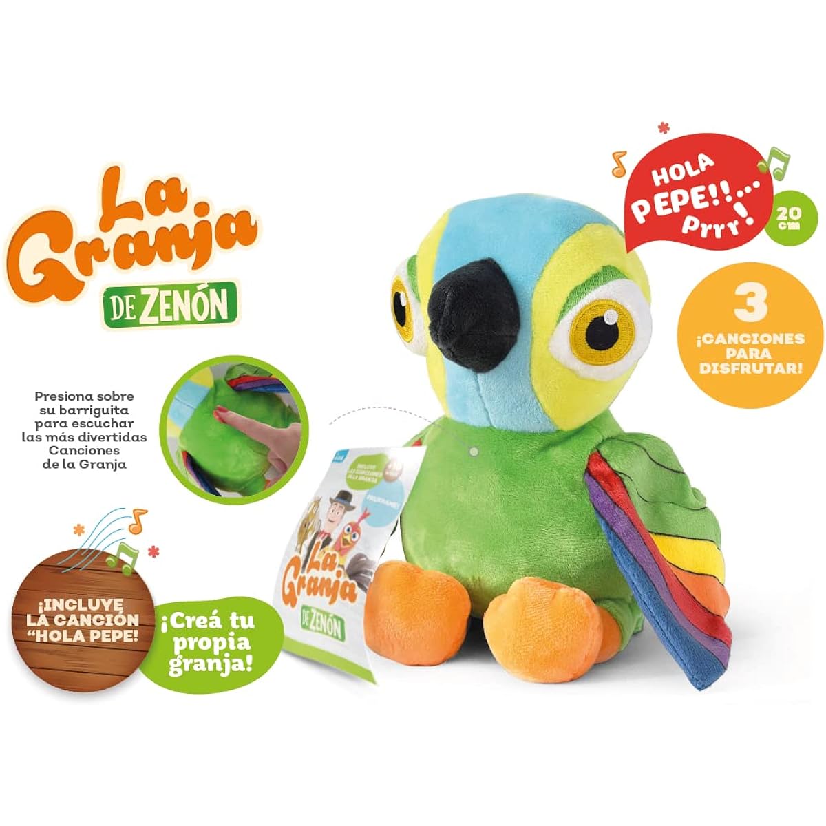 (5 songs) - The Farm Of Zenon Lorito Pepe 20cm Musical Plush Farm Of Zenon The Infant Kingdom