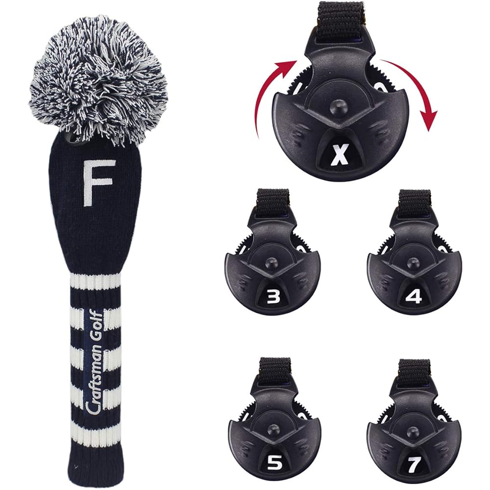 Craftsman Golf Head Cover 4 Piece Set (1FFH) Club Cover for Driver/Fairway Wood/Hybrid Knit Number Tag Included