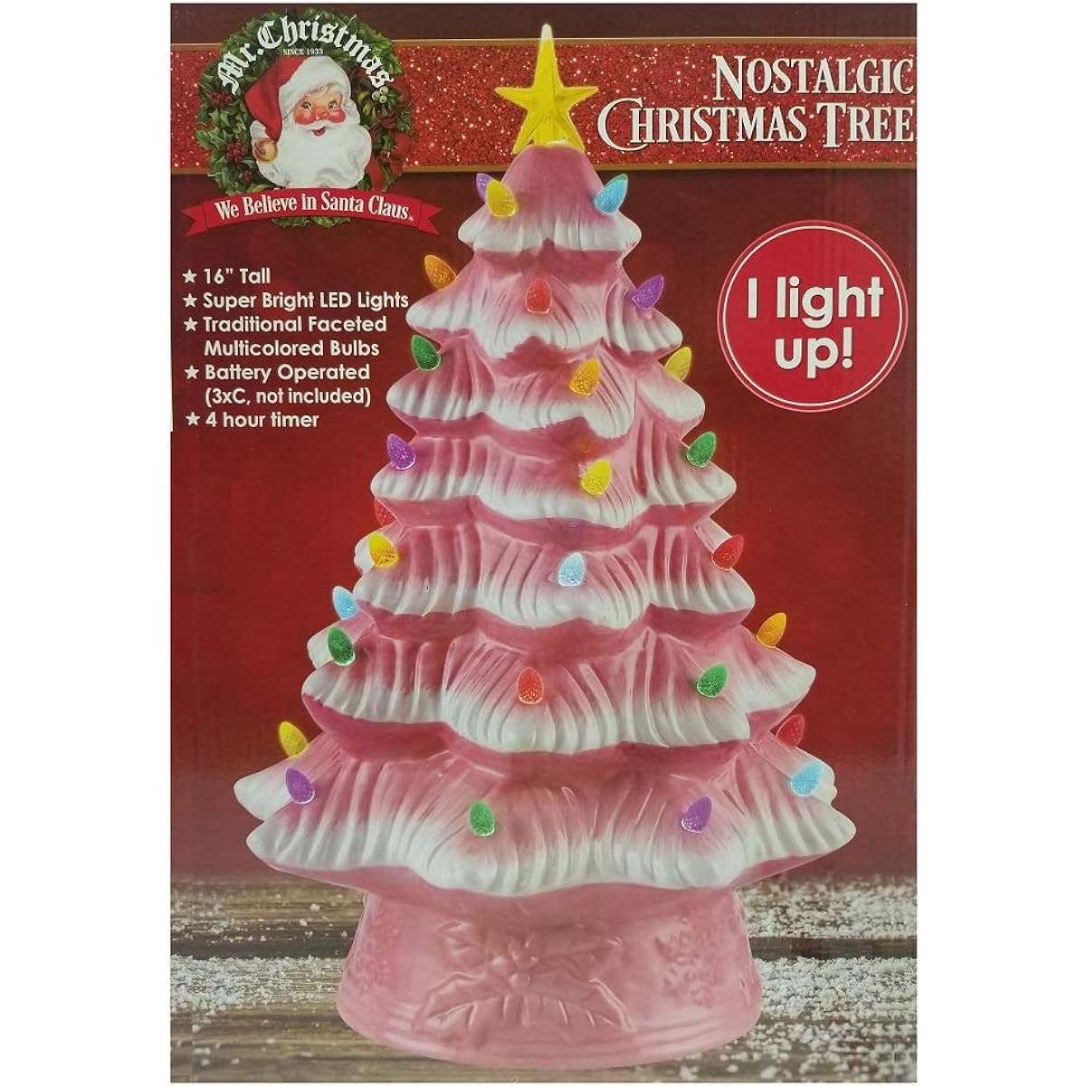 Mr. Christmas Nostalgic Christmas Tree Light Up 16" Tall (Pink)